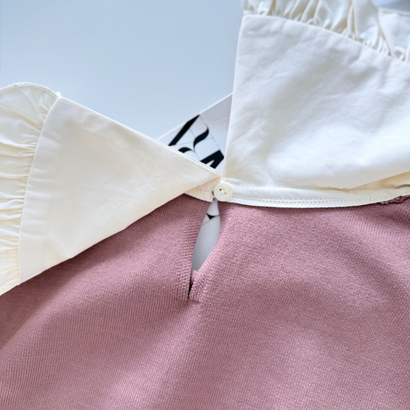 Zara Ruffled Peter Pan Collar Knit Top Blush Pink S - Picture 10 of 15